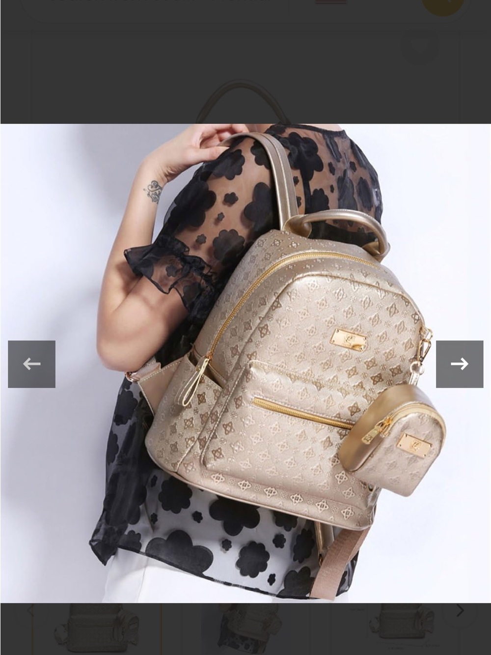 Gold Patterned Mini Backpack Purse with Coin Pouch - Picture 2 of 3